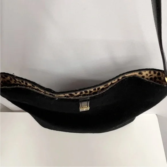 ❤️SOLD❤️ Kate Spade Wool Bag Black Animal Print Pony Hair Trim Made in Italy - Picture 7 of 11
